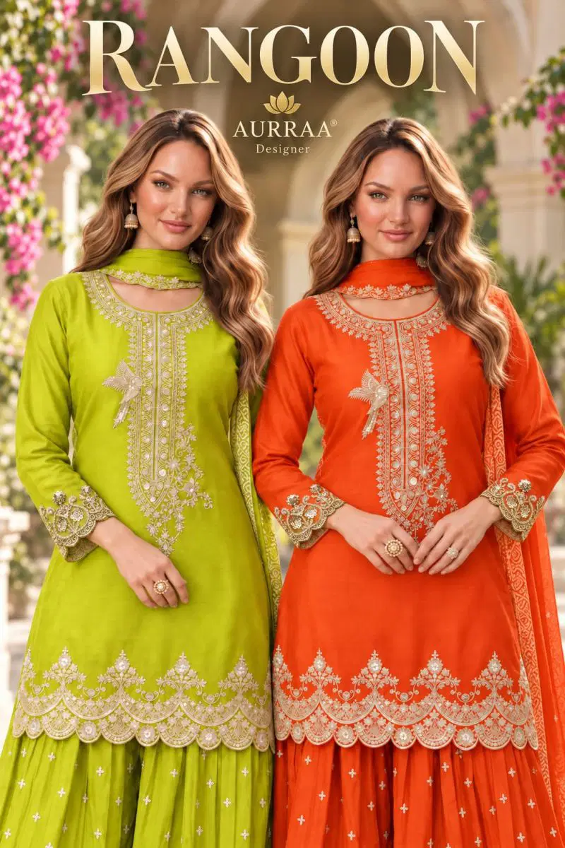 Aurraa Rangoon Premium Chinon Embroidered Salwar Kameez Collection Wholesale