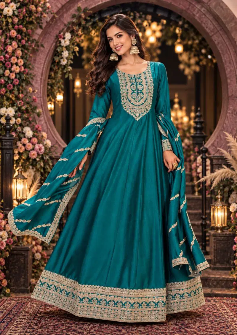 Aurraa Reenkal Premium Silk Embroidered Long Gown With Dupatta Collection Wholesale
