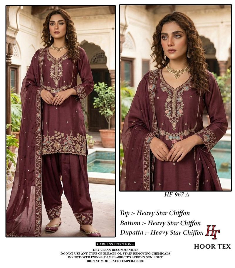 Latest Hoor Tex 967 A To D Star Chiffon Embroidered Designer Salwar Kameez Wholesale 2026