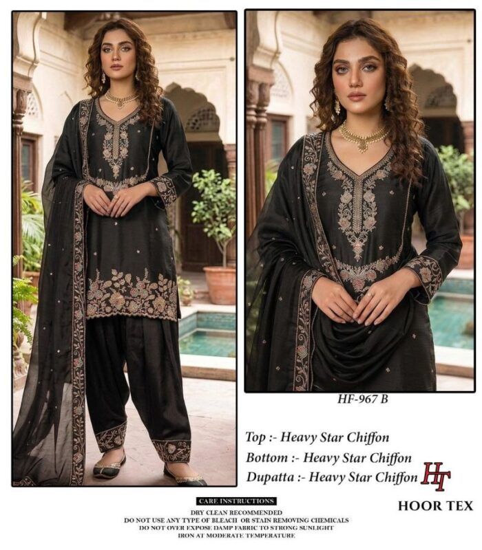 Latest Hoor Tex 967 A To D Star Chiffon Embroidered Designer Salwar Kameez Wholesale 2026