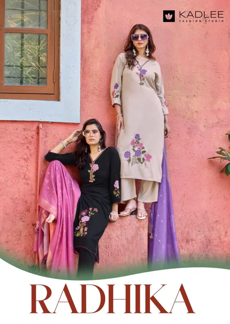 Kadlee Radhika Rayon Hand And Thread Work Kurti With Bottom Dupatta Wholesale