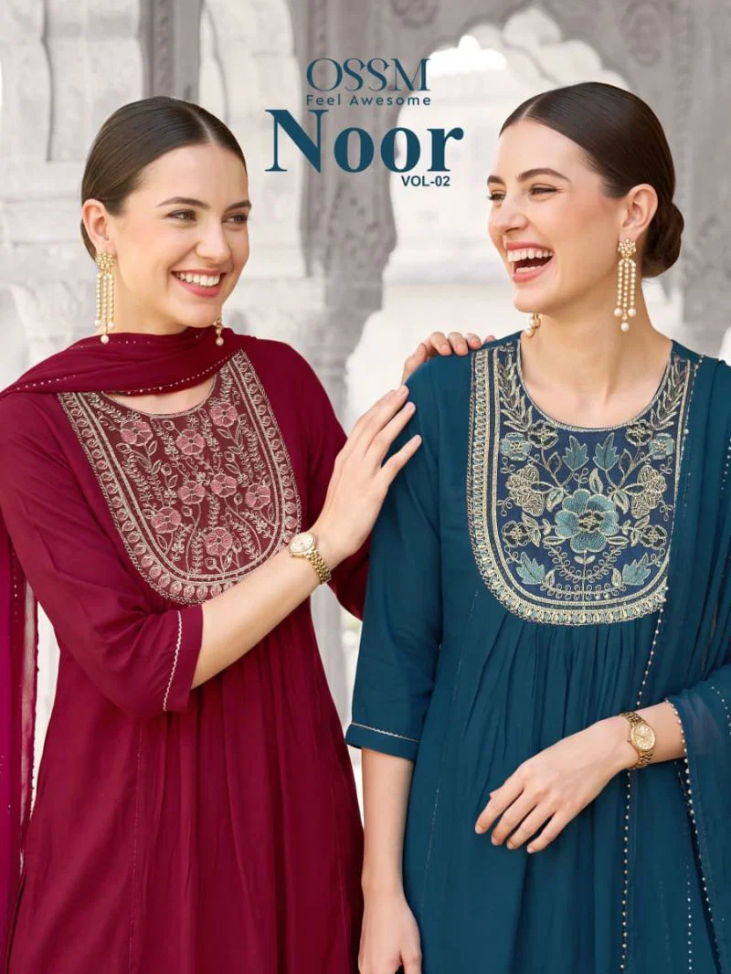 Ossm Noor Vol 2 Mul Chanderi Embroidered Kurti With Bottom Dupatta Wholesale