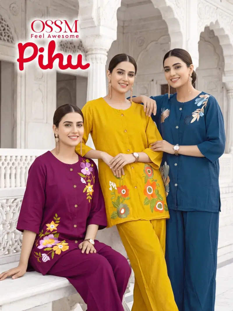 Ossm Pihu 101 To 106 Mul Chanderi Embroidered Co Ord Set Collection Wholesale