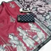 MNG 685 Linen with gold jari border & Digital print Saree Wholesale Surat