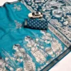 MNG 685 Linen with gold jari border & Digital print Saree Wholesale Surat
