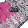 MNG 685 Linen with gold jari border & Digital print Saree Wholesale Surat
