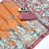 MNG 685 Linen with gold jari border & Digital print Saree Wholesale Surat