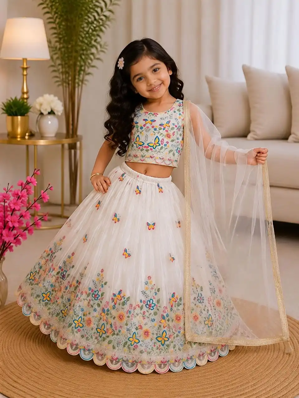 MRF 0022 Heavy Chinon Silk With Embroidery Work Kid Wear Lehenga Choli Wholesale