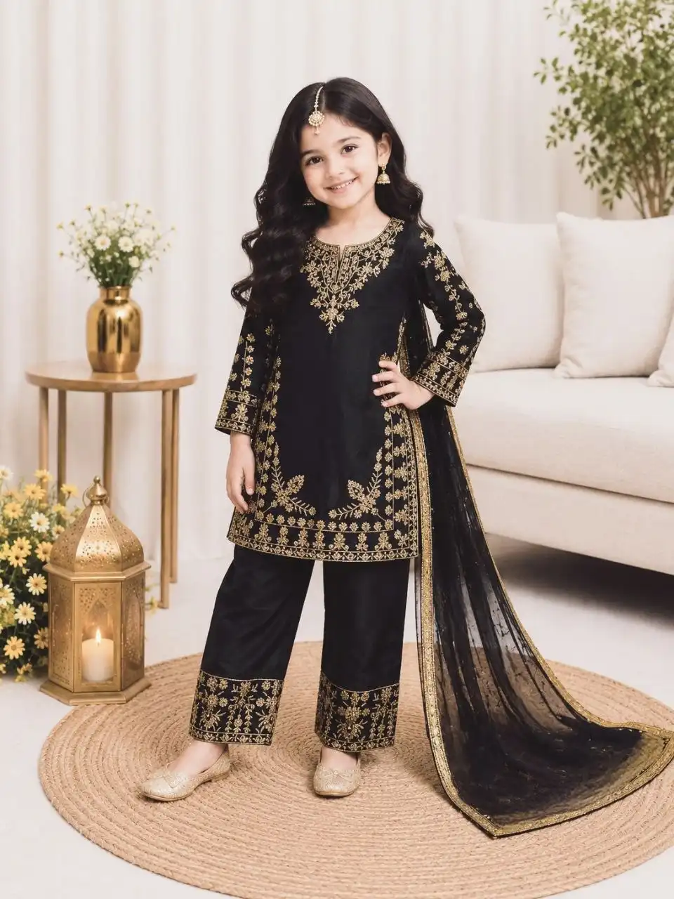 MRF 004 Fandy Silk With Embroidery Work Kids Wear Top Plazzo Dupatta Set Wholesale Surat