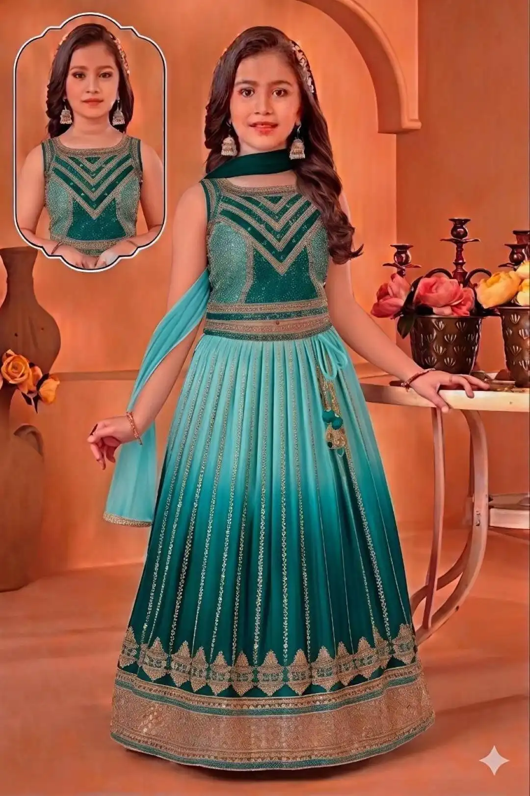 MRF Vol 1209 Soft Chinon Silk With Embroidery Work Kid Wear Lehenga Choli Wholesale