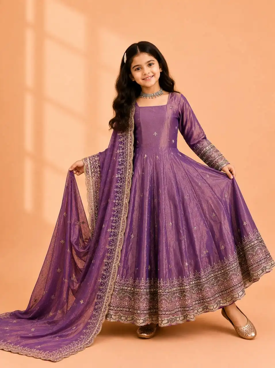 Baby 252 Heavy Fendy Silk With Embroidery Work With Latkan Dori Kids Wear Gown Set Wholesale Surat