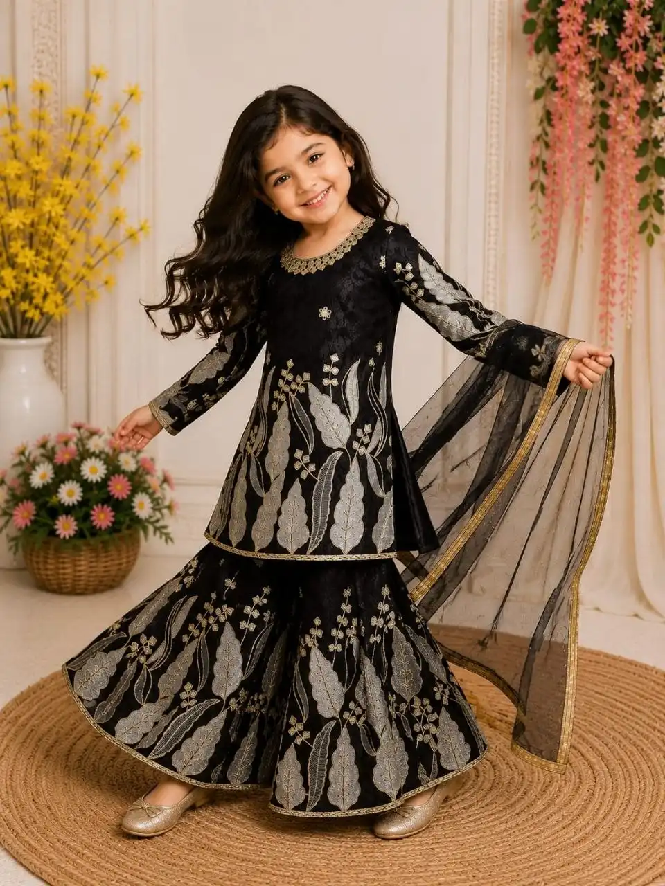 MRF 0024 Fendy Silk With Embroidery Work Kid Wear Top Plazzo Dupatta Set Wholesale Surat