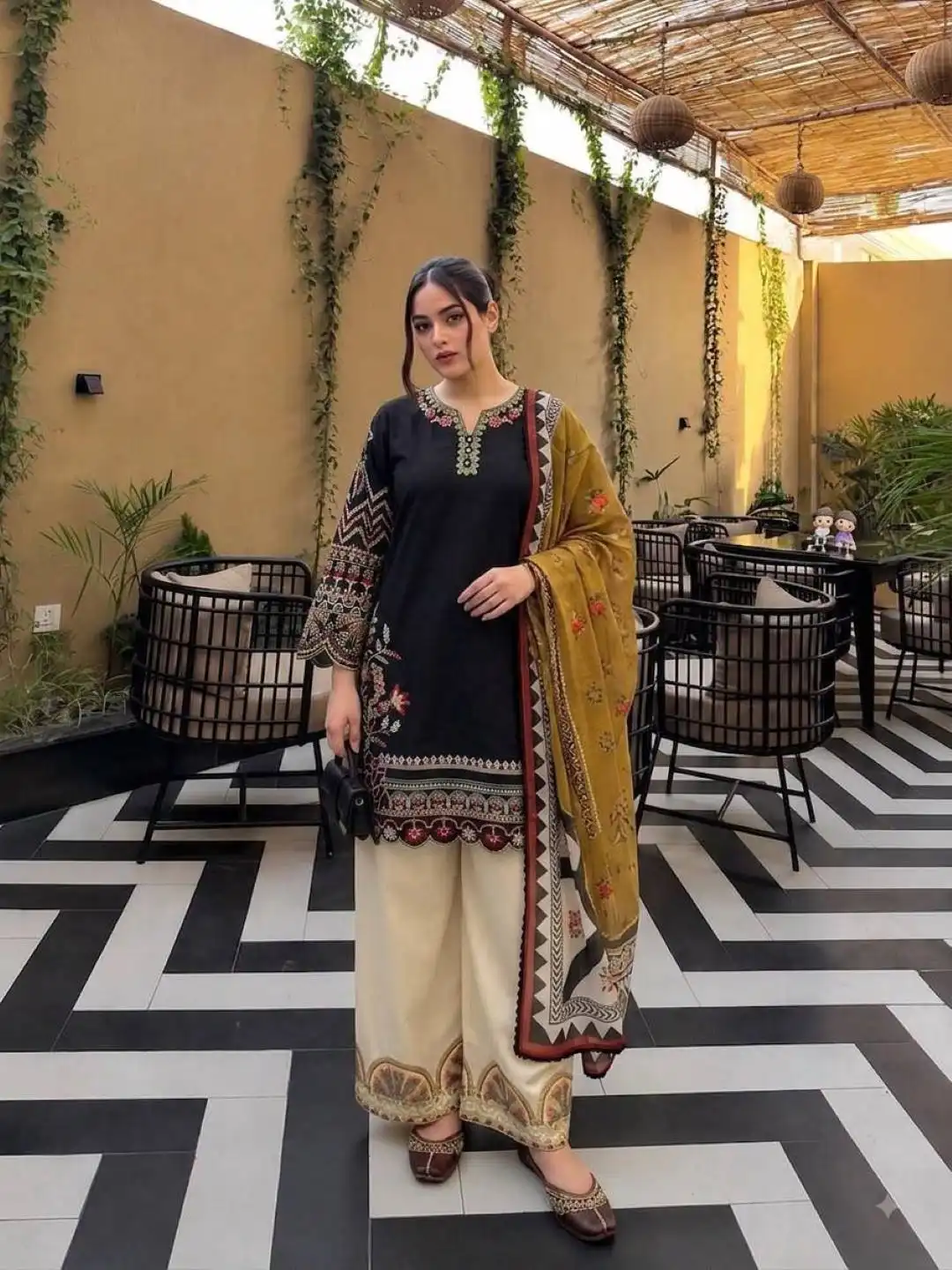 C585 1492 Beautiful Roman Silk With Thread Embroidery Work Kurti & Plazzo Set Wholesale Surat