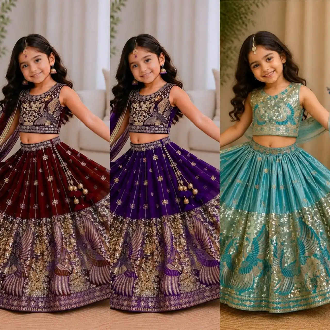 MRF 009 Soft Sindur Silk With Embroidery Work Kids Wear Lehenga Choli Wholesale Surat