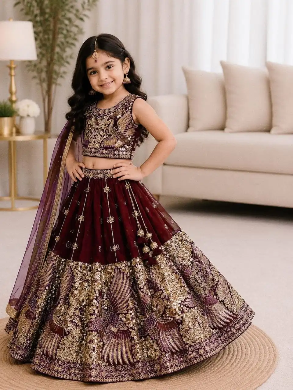 MRF 009 Soft Sindur Silk With Embroidery Work Kids Wear Lehenga Choli Wholesale Surat