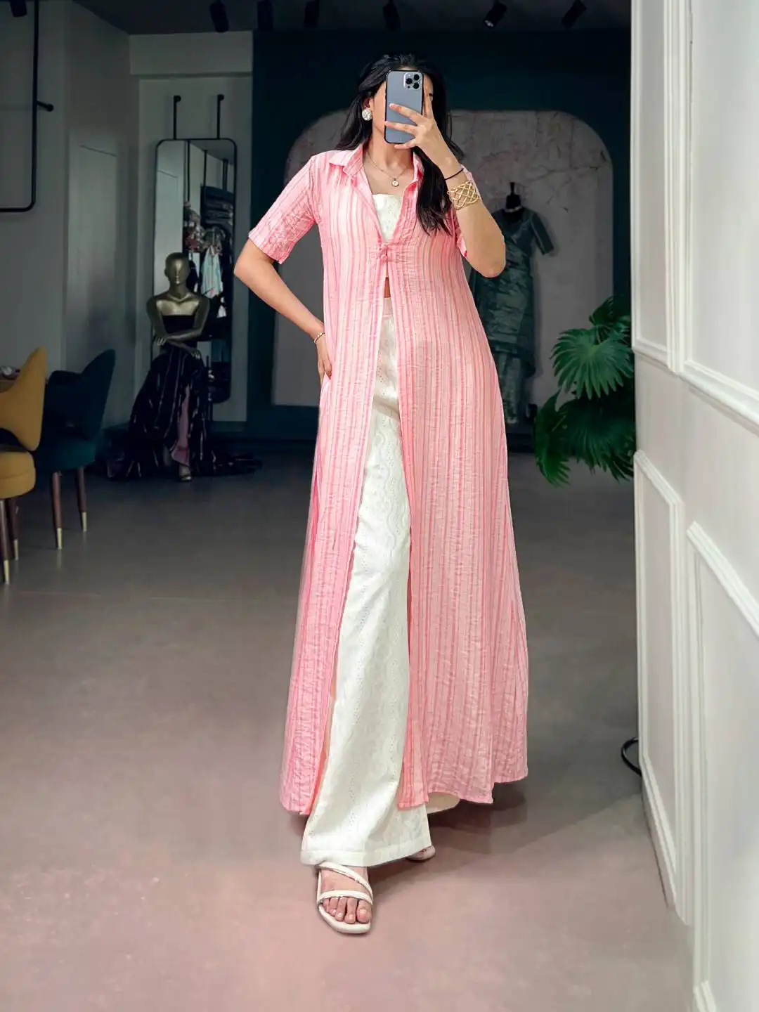 WMN 4701 Orchid With Plain Indo Western Blouse Bottom Overlay Shrug Set Wholesale Surat