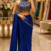 HFF 9347 Diamond Satin Silk With Embroidery Sequence Work Ready To Wear Saree Wholesale Surat