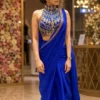 HFF 9347 Diamond Satin Silk With Embroidery Sequence Work Ready To Wear Saree Wholesale Surat