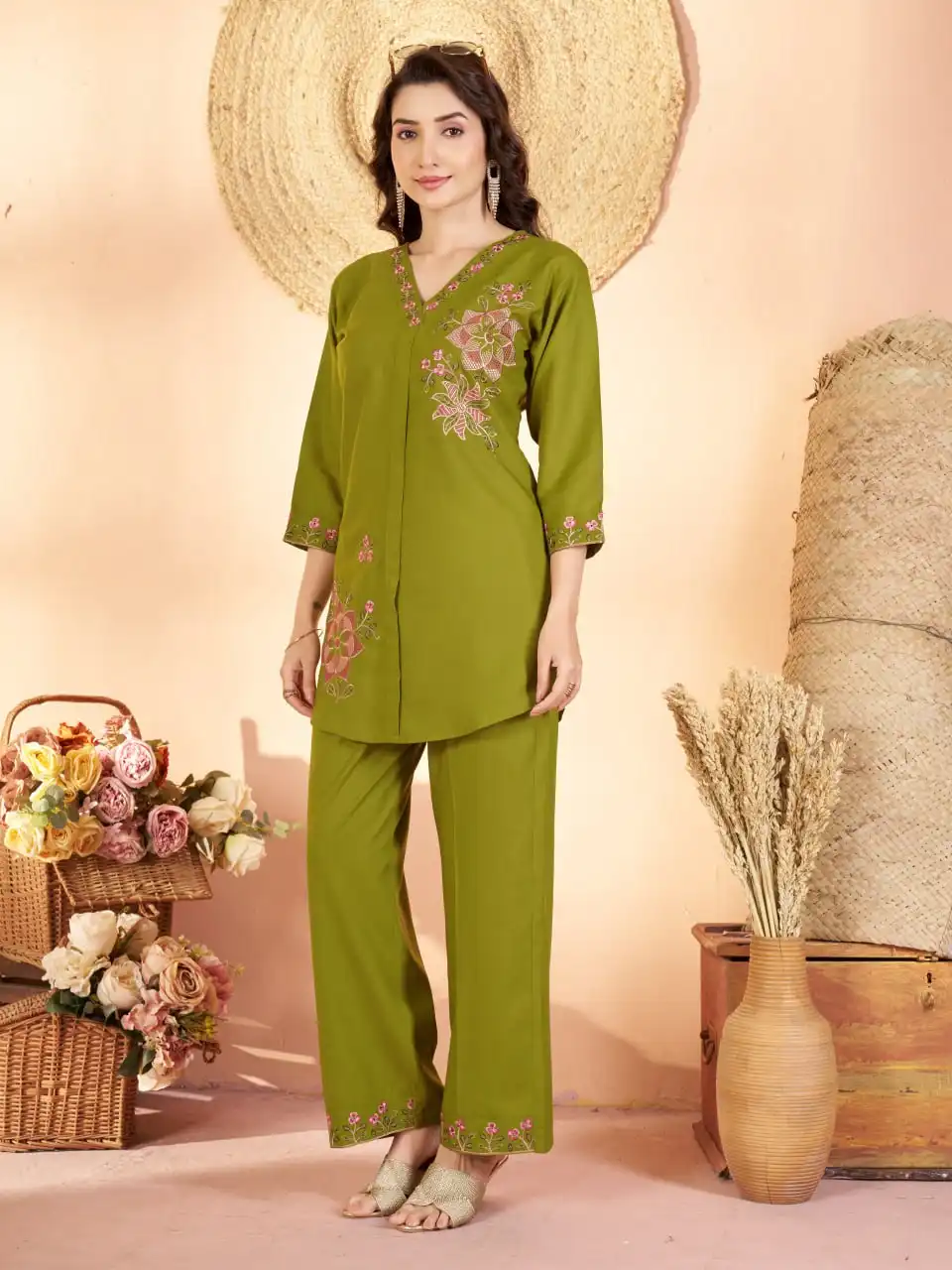 Lila 176 Heavy Rayon With Embroidery Thread Work Co Ord Set Wholesale Surat