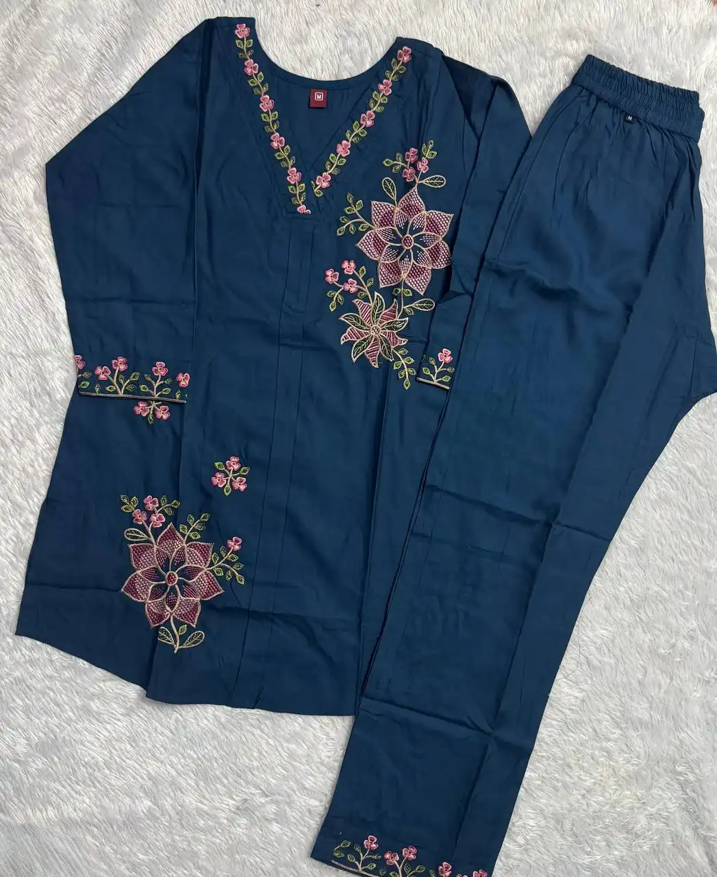 Lila 176 Heavy Rayon With Embroidery Thread Work Co Ord Set Wholesale Surat