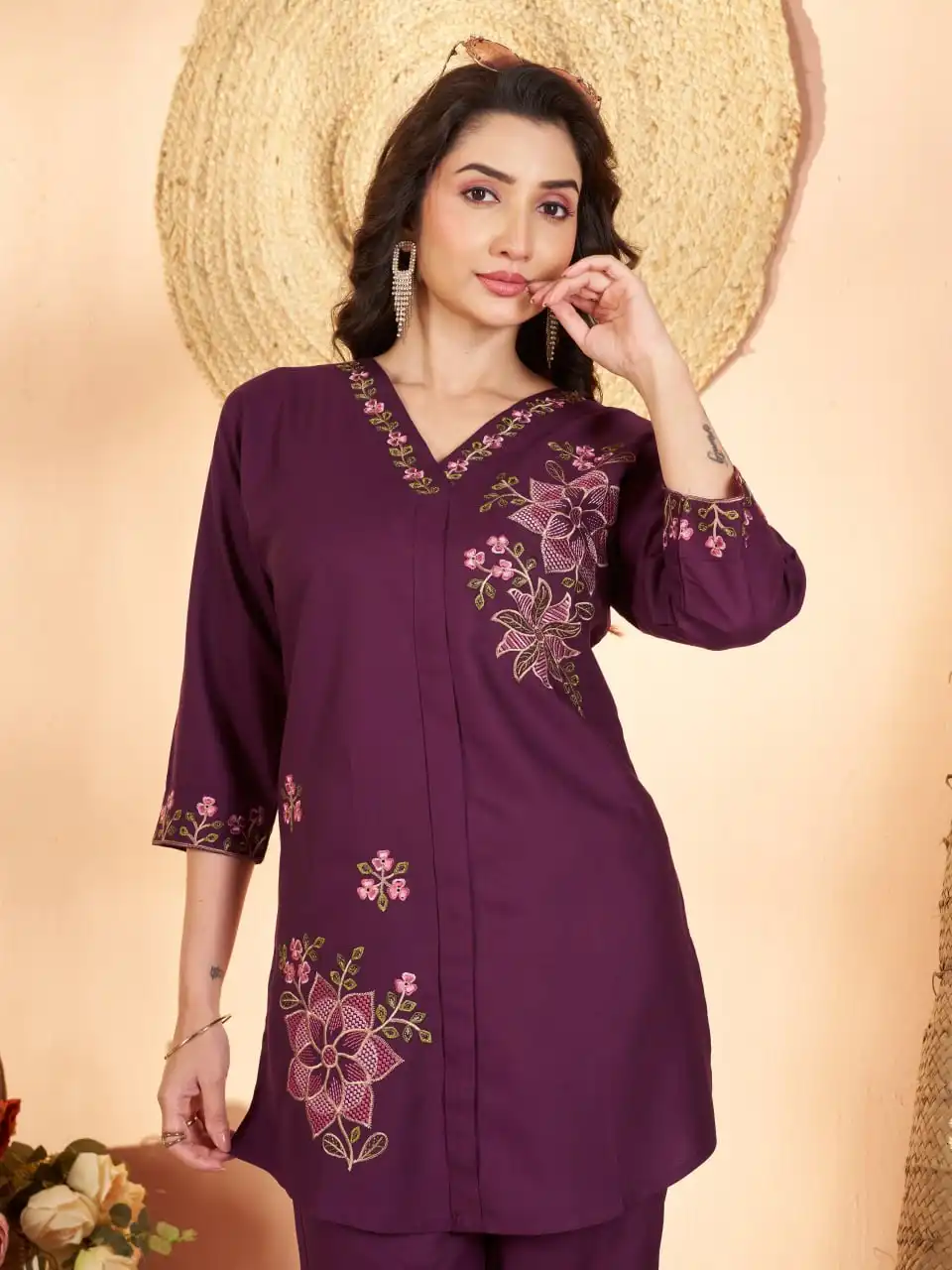 Lila 176 Heavy Rayon With Embroidery Thread Work Co Ord Set Wholesale Surat