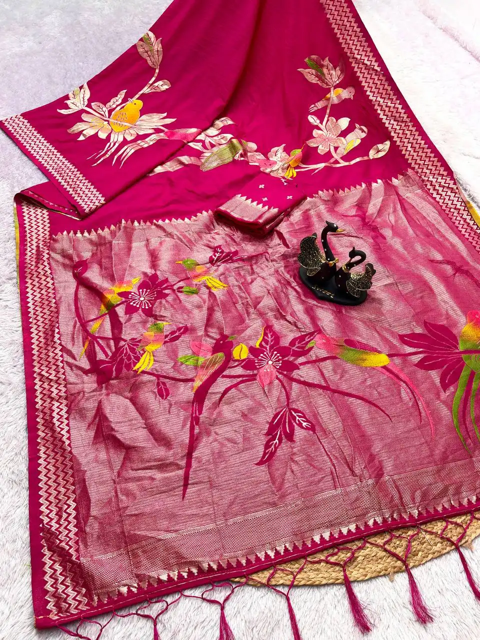 Laxmi 1133 Pure Soft Crepe Khadi Silk & Birds Moftis Saree Wholesale Supplier