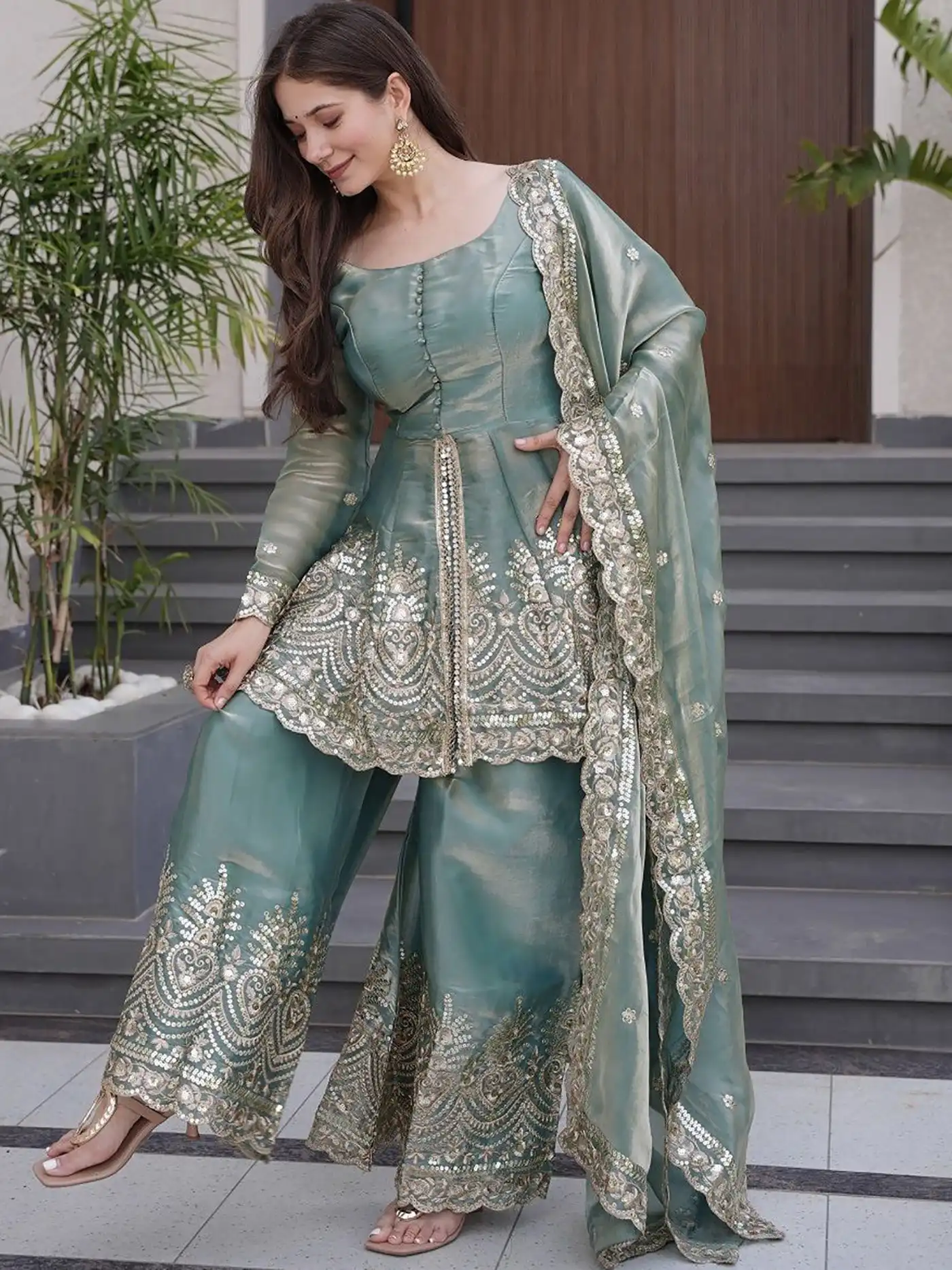 FFD Firozi Koyal Fandy With Embroidery Work Top Bottom Dupatta Set Wholesale Surat