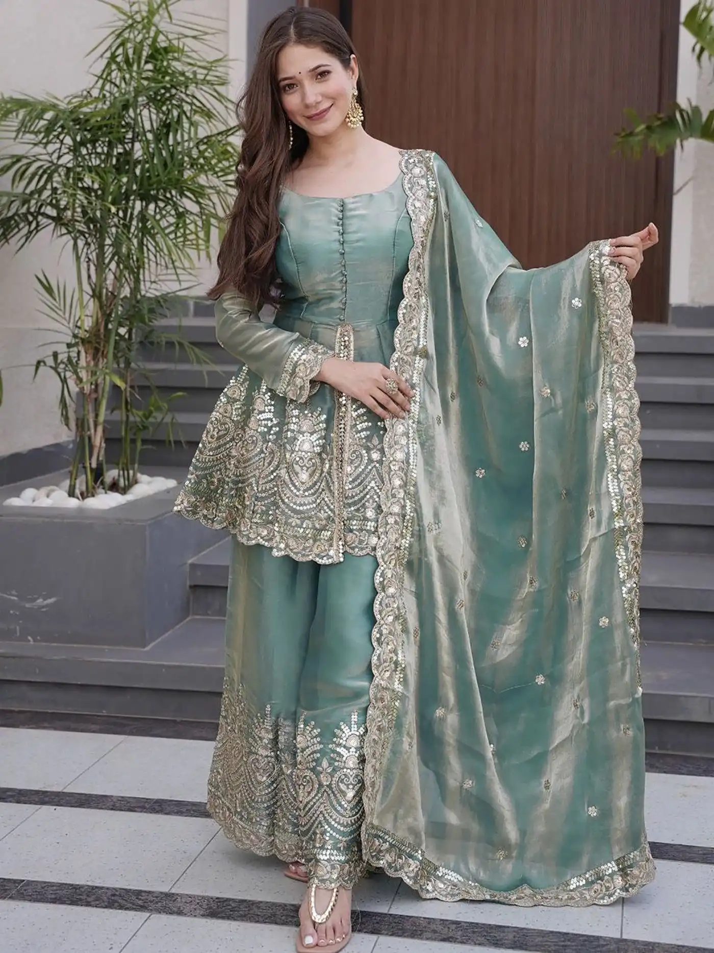FFD Firozi Koyal Fandy With Embroidery Work Top Bottom Dupatta Set Wholesale Surat