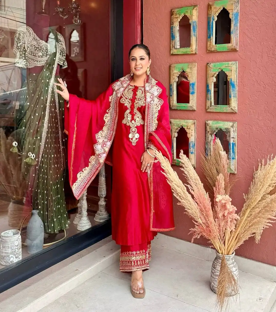 BV 500 Roman With Beads With Embroidery Work Top Plazzo Dupatta Set Wholesale Surat
