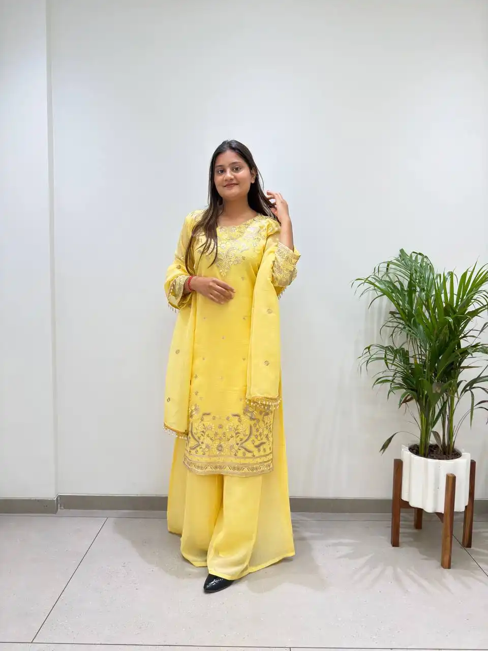 BV 501 Crunchy With Embroidery Work Top Plazzo With Dupatta Set Wholesale Surat