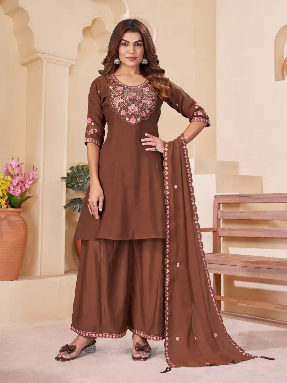 Lila 175 Mal Chanderi & Embroidery Thread With Real Hand Work Anarkali Suit Set Wholesale Surat