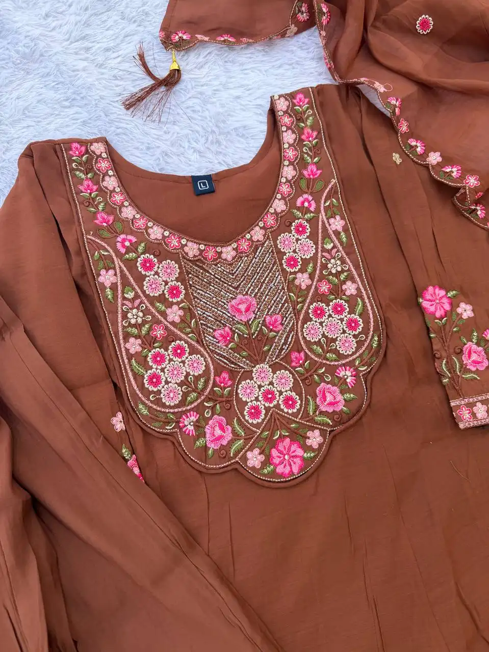 Lila 175 Mal Chanderi & Embroidery Thread With Real Hand Work Anarkali Suit Set Wholesale Surat