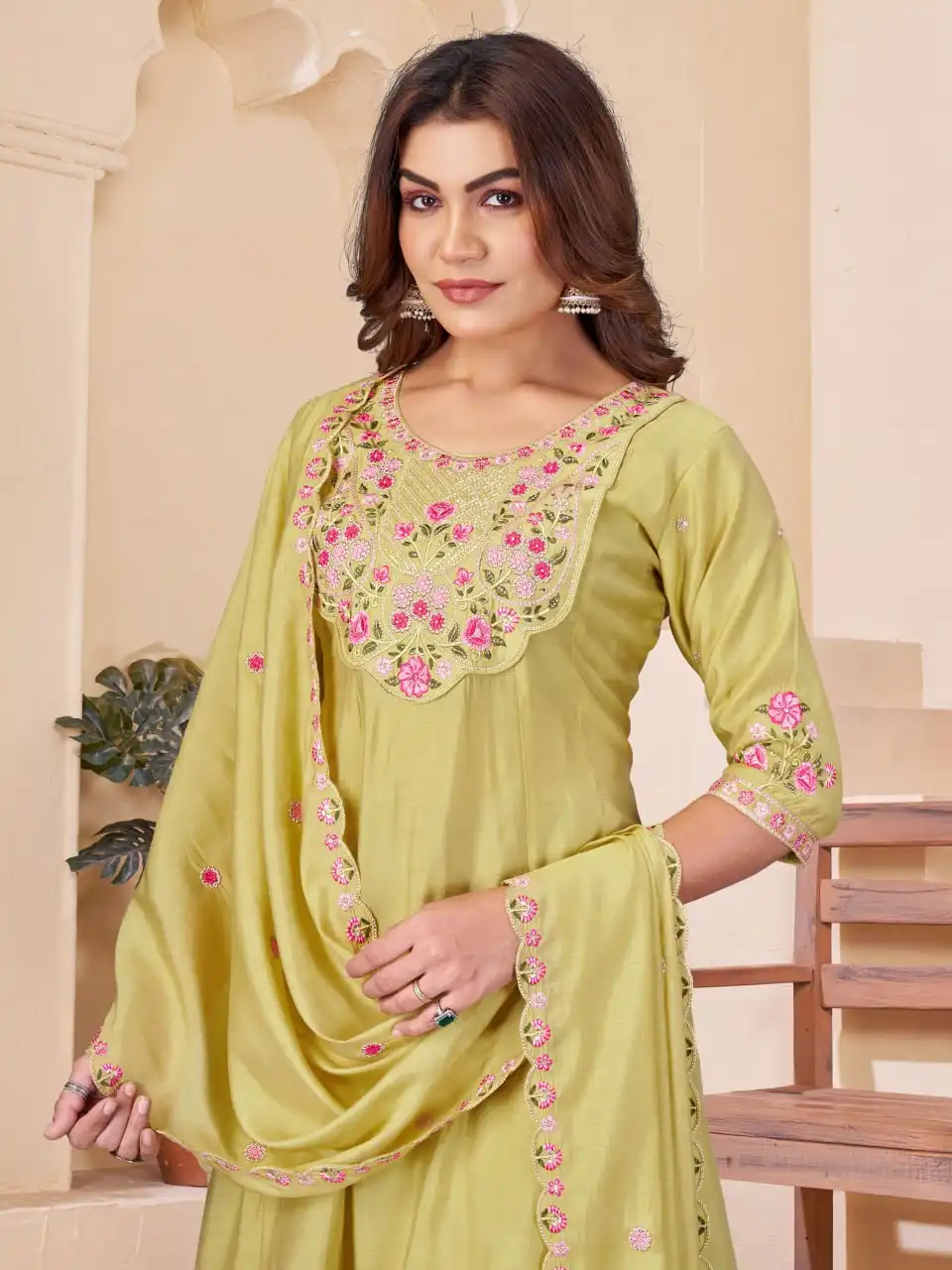 Lila 175 Mal Chanderi & Embroidery Thread With Real Hand Work Anarkali Suit Set Wholesale Surat