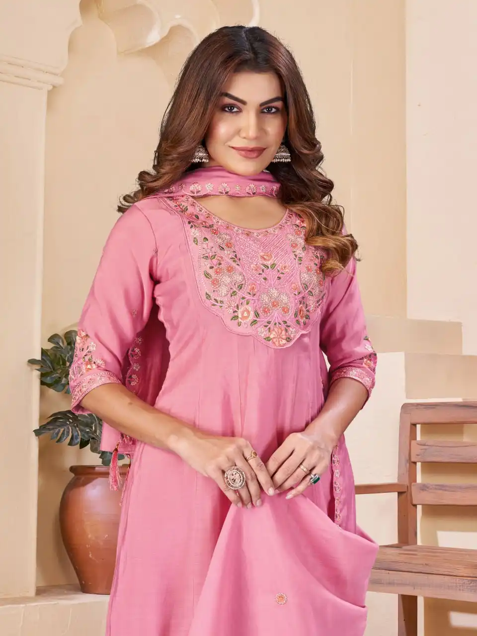 Lila 175 Mal Chanderi & Embroidery Thread With Real Hand Work Anarkali Suit Set Wholesale Surat