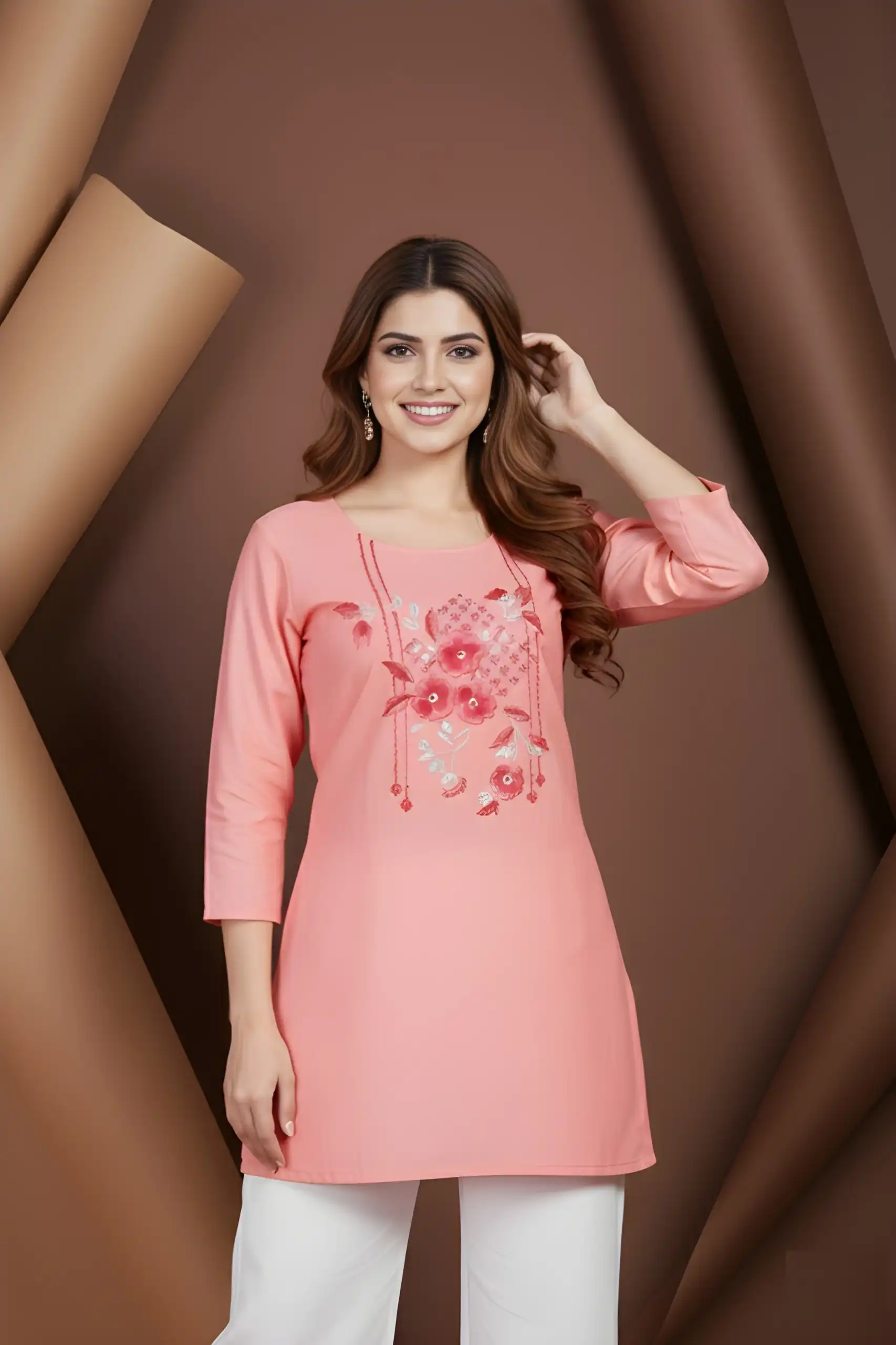 Shiv 1023 Cotton Blend With Embroidery Work Short Kurti Wholesale Supplier