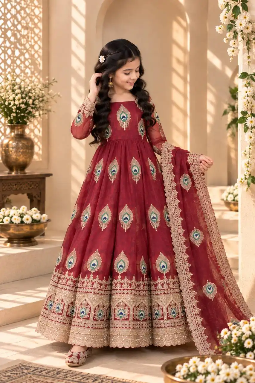 Baby 254 Heavy Fendy Silk With Embroidery Work Gown Bottom Dupatta Set Wholesale Surat