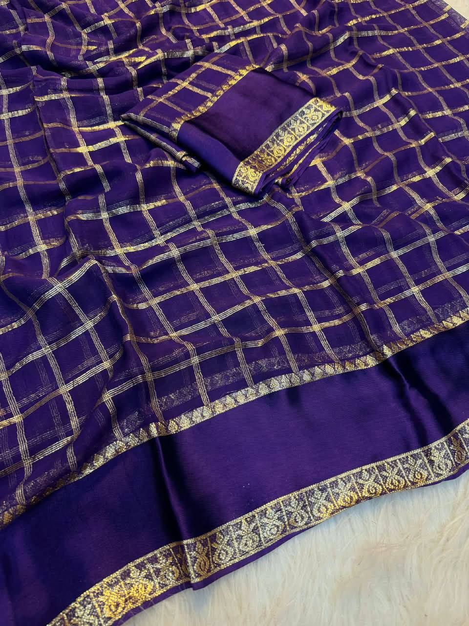 Laxmi 1145 Georgette Big Chex Sattin Borde Saree Wholesale Supplier