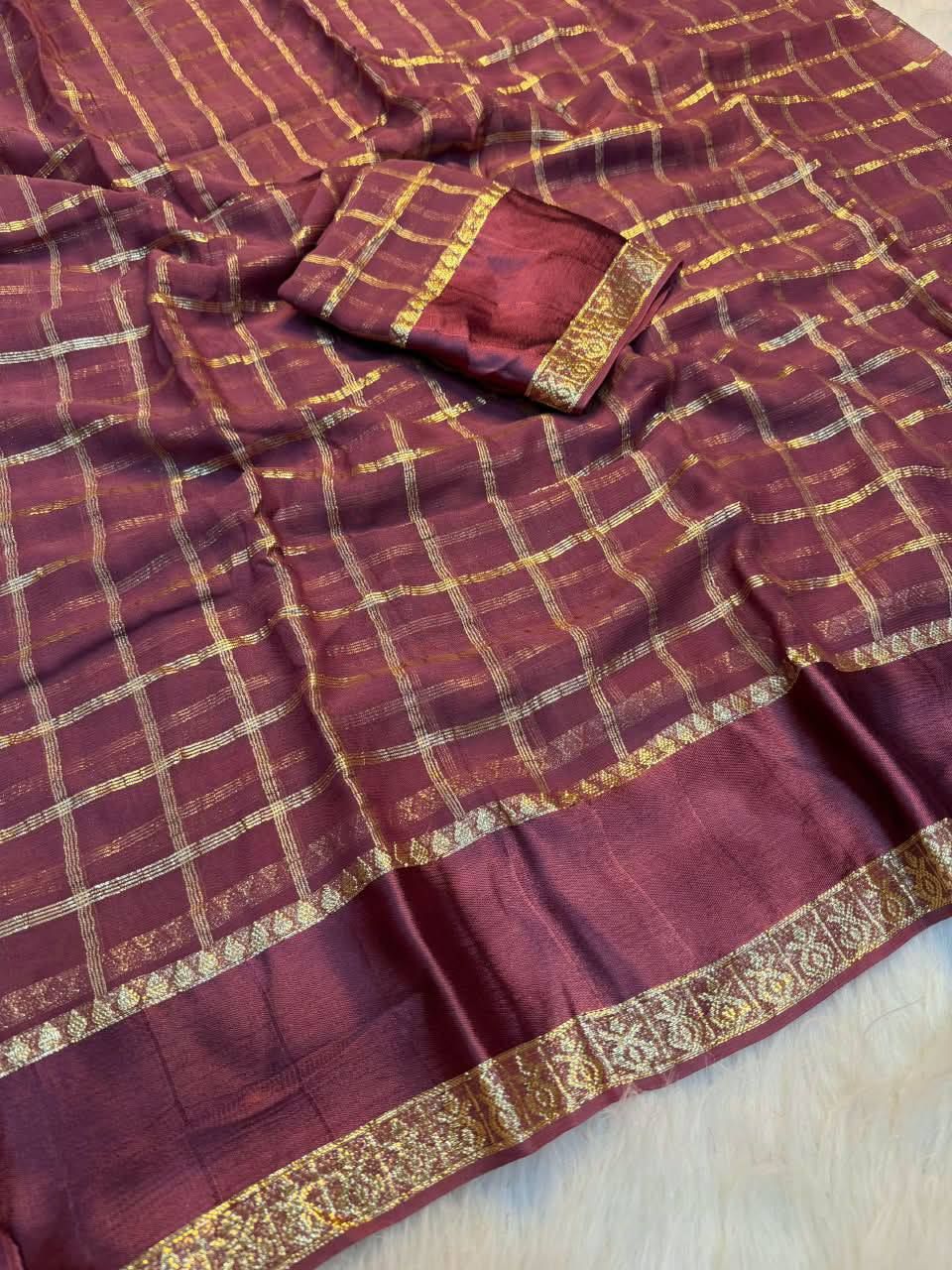 Laxmi 1145 Georgette Big Chex Sattin Borde Saree Wholesale Supplier
