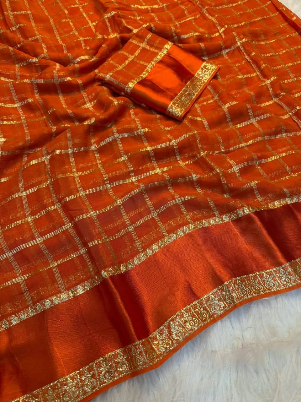 Laxmi 1145 Georgette Big Chex Sattin Borde Saree Wholesale Supplier