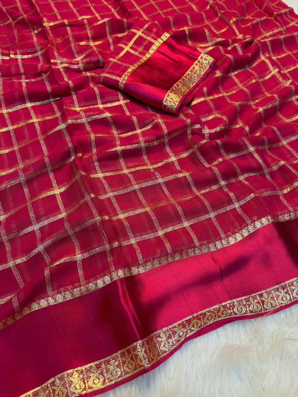 Laxmi 1145 Georgette Big Chex Sattin Borde Saree Wholesale Supplier