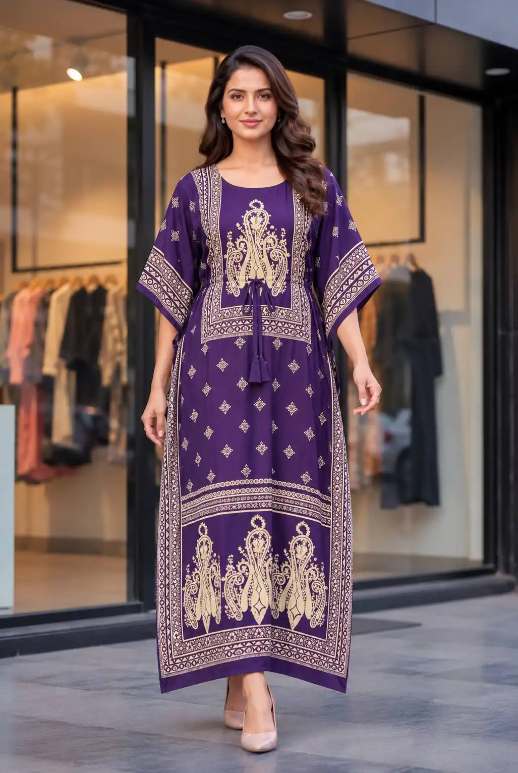 SS2016 Vol 1409 French Crepe Printed Long Kaftan Collection Wholesale Supplier
