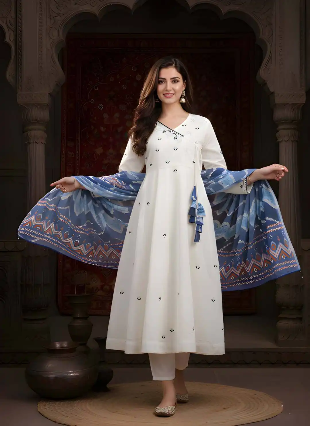 Shiv 6060 Roman Silk With Embroidery Work Top Bottom Dupatta Set Wholesale Supplier