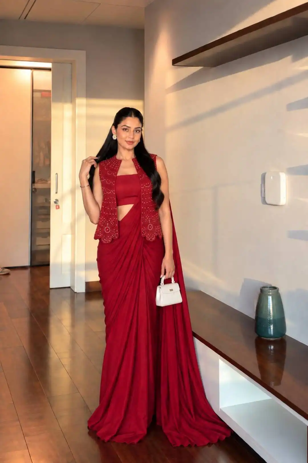 C585 252 Chinon Silk With Embroidery Work Karva Chauth Spacial Ready to Wear Saree Wholesale