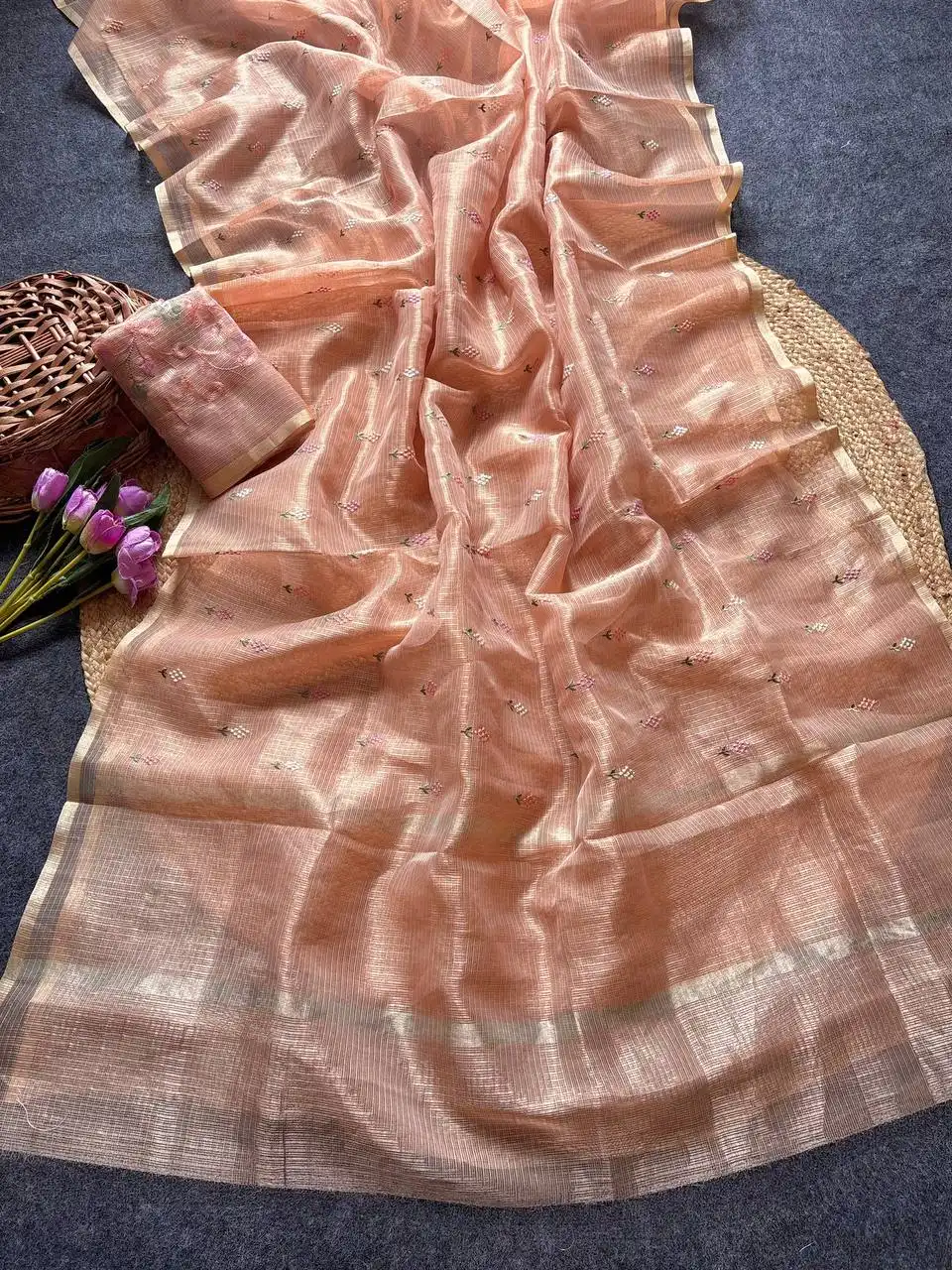 MHV Ganga 1909 Soft Kota Doriya With Embroidery Work Butti in Saree Wholesale Supplier