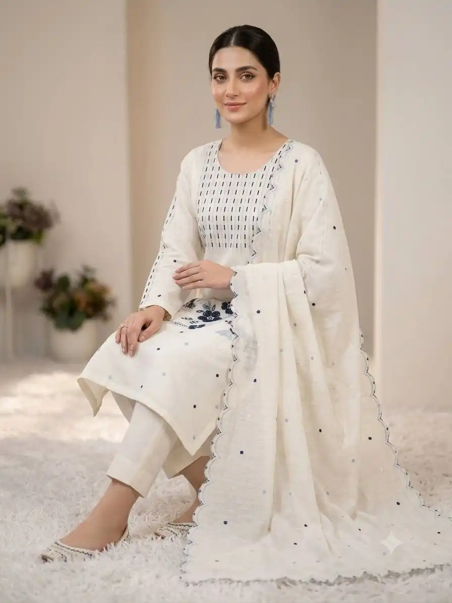 BV 505 Roman With Embroidery Work Kurti Pant Dupatta Set Wholesale Supplier