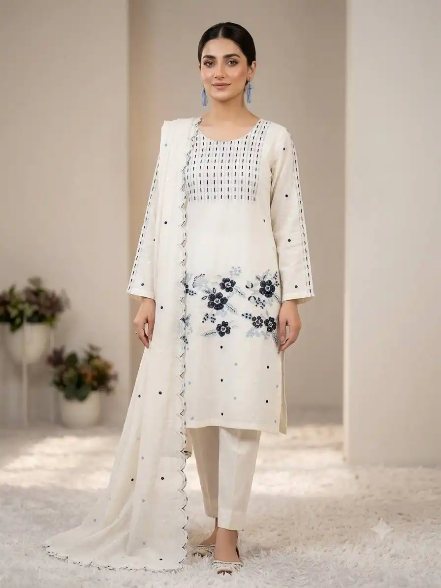 BV 505 Roman With Embroidery Work Kurti Pant Dupatta Set Wholesale Supplier
