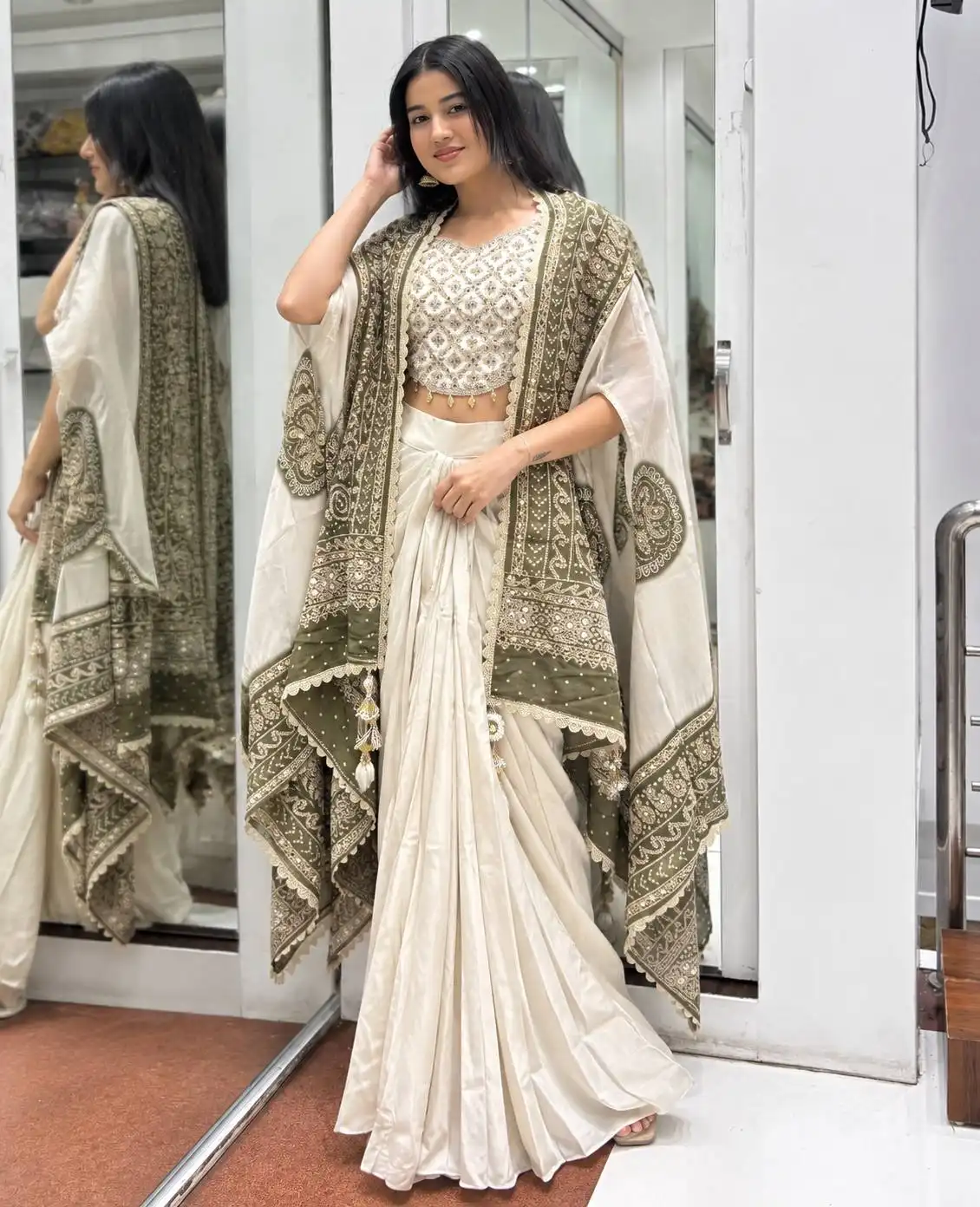BDB 39 Banglory Silk With Embroidey & Real Mirror Indo Western Set Wholesale Supplier