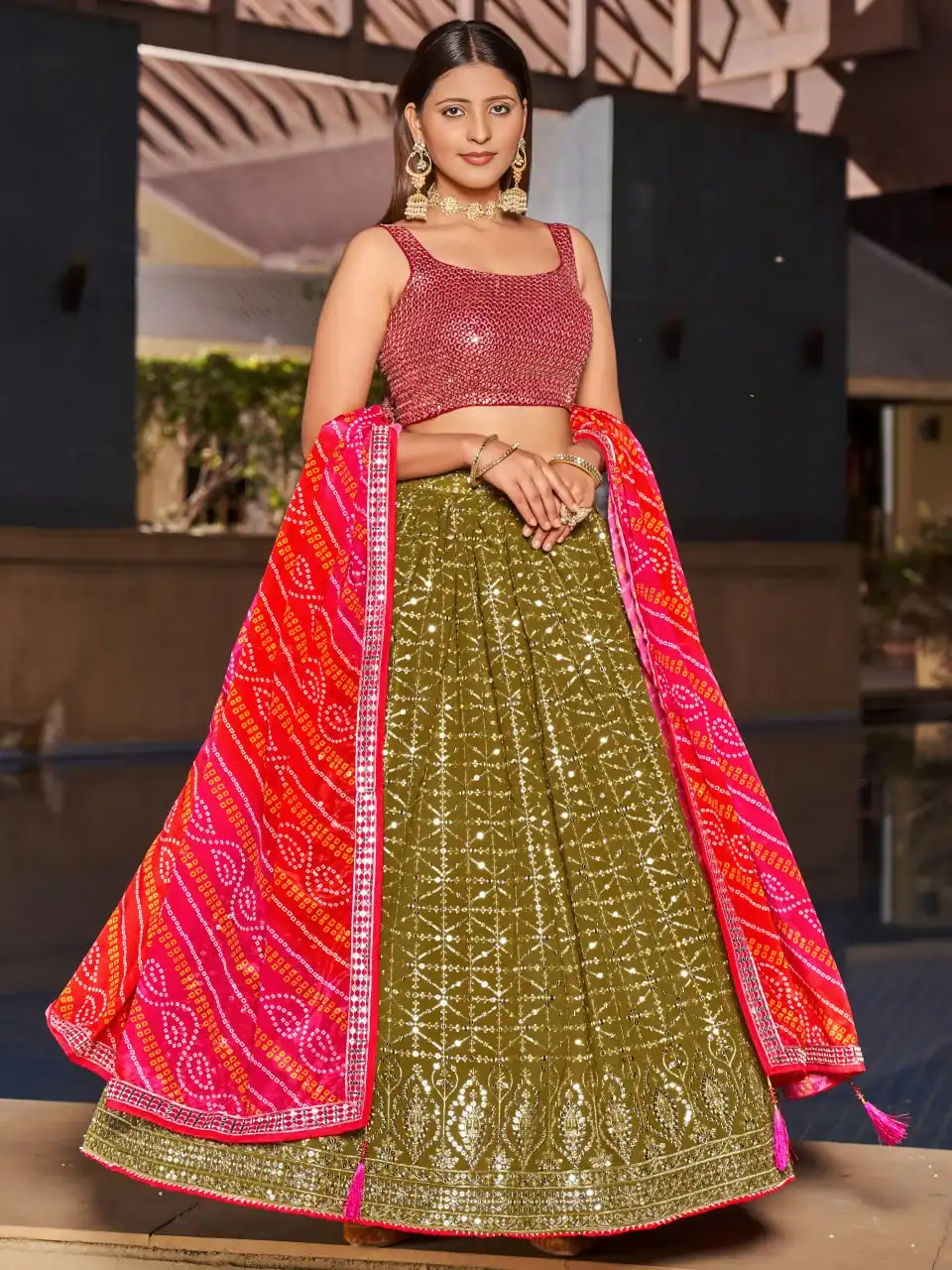 ZEEL 8004 Georgette With Multiple Sequins Embroidery Work Lehenga Choli Wholesale Supplier