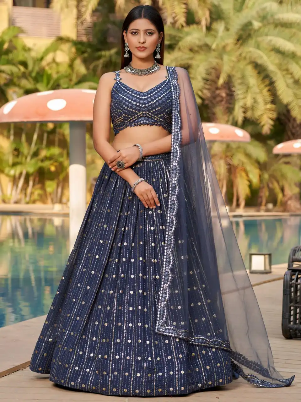 ZEEL 8006 Georgette With Sequins and Foil Mirror Embroidery Work Lehenga Choli Wholesale Surat