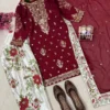 C585 1505 Premium French Crap With Thread Embroidery Work Kurti Plazzo Dupatta Set Wholesale Surat